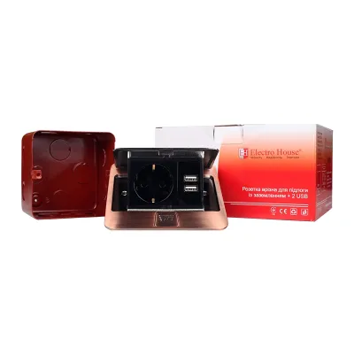 Розетка для підлоги врізна антична мідь 16 а + 2 USB 2,1 а IP44 EH-F007
