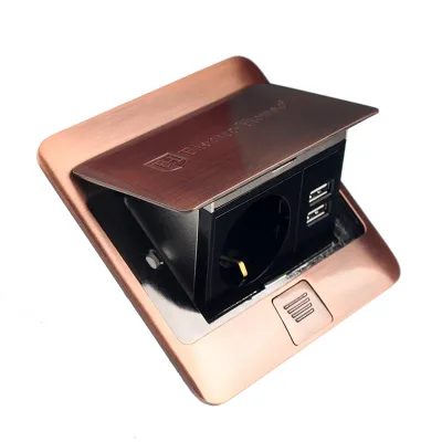 Розетка для підлоги врізна  антична мідь 16 а  + 2 USB 2,1 а IP44
