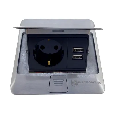 Розетка для підлоги врізна алюміній 16 а + 2 USB 2,1 а IP44 EH-F008
