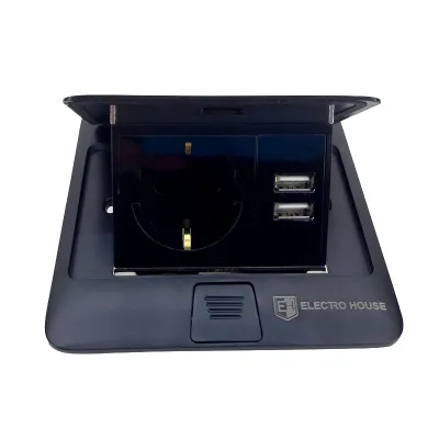 Розетка для підлоги врізна чорний 16 а + 2 USB 2,1 а IP44 EH-F010
