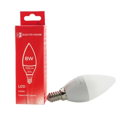 LED лампа свіча E14  8 вт  4100К