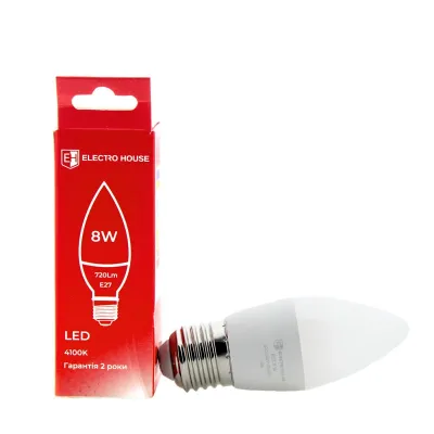 LED лампа свіча E27  8 вт  4100К