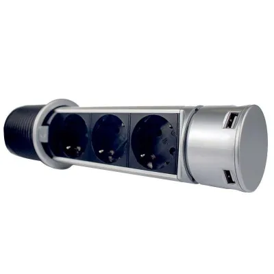 Меблева розетка (вертикальна)  3 x 16 а , 2 x USB 2,4 А, провід 3 x 1.5 mm²
