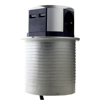Меблева розетка 3 x 16 а , 2 x USB 2,4 а , металл + провід 3 x 1.5 mm²