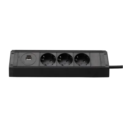 Меблева розетка кухонна (горизонтальна) 3 x 16 а , USB A+C 3,4 А, метал + провід 3 x 1.5 mm² EH-AR-308