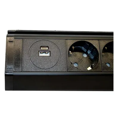 Меблева розетка кухонна (горизонтальна) 3 x 16 а , USB A+C 3,4 А, метал + провід 3 x 1.5 mm² EH-AR-308