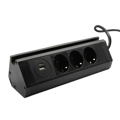 Меблева розетка кухонна (горизонтальна)  3 x 16 а , USB A+C 3,4 А, метал + провід 3 x 1.5 mm²