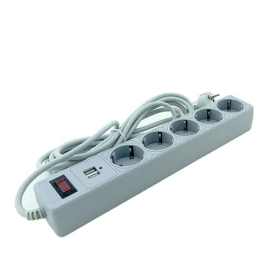 Мережевий фільтр 5 гнізд із заземленням, 3 м , 2USB, захисні шторки сірий EH-NFGU-5.3