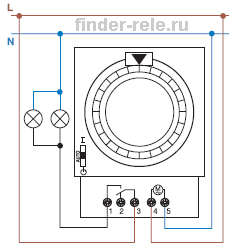 Схема подключение реле часу программируемого Finder