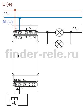 схема подключения электронного імпульсного реле finder 13.01