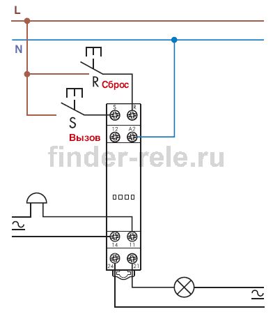 Схема підключення вызывного реле finder