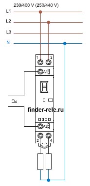 Схема підключення контактора модульного Finder