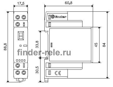 Габаритні розміри контактора модульного