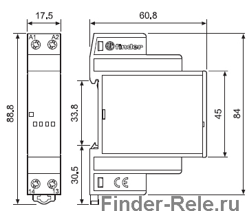 Габаритные резмеры модульно твердотельного реле finder серии 77