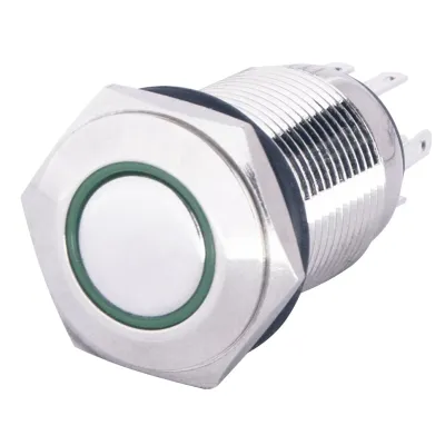 TYJ 16-261 Кнопка металлическая плоская с подсветкой, 1NO + 1NC, зеленый 220V. ACKO A0140010093