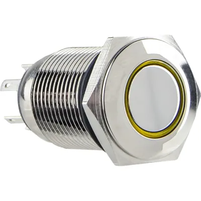 TYJ 16-261 Кнопка металлическая плоская с подсветкой, 1NO + 1NC, желтая 220V. ACKO A0140010094