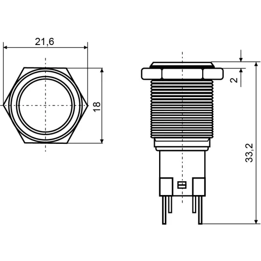 TYJ 16-261 Кнопка металева пласка з підсвічуванням, 1NO+1NC, жовта 220V.
