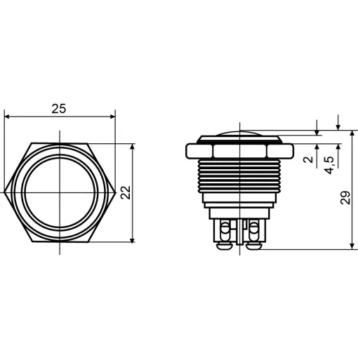 TY 19-231A Scr Кнопка металлическая выпуклая, (винтовое соединение), 1NO.