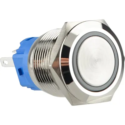 TYJ 19-271 Кнопка металлическая плоская с подсветкой, 1NO + 1NC, красная 220V. ACKO A0140010112