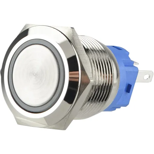 TYJ 19-271 Кнопка металлическая плоская с подсветкой, 1NO + 1NC, красная 220V.