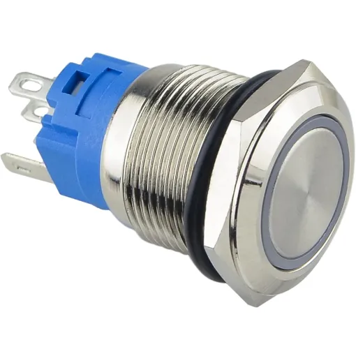 TYJ 19-271 Кнопка металлическая плоская с подсветкой, 1NO + 1NC, красная 220V.