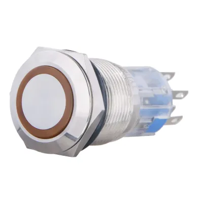 TYJ 19-272 Кнопка металлическая плоская с подсветкой, 2NO + 2NC, желтая 220V. ACKO A0140010115