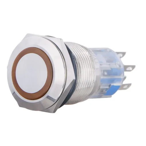 TYJ 19-272 Кнопка металлическая плоская с подсветкой, 2NO + 2NC, желтая 220V.