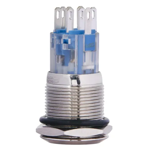 TYJ 19-272 Кнопка металлическая плоская с подсветкой, 2NO + 2NC, желтая 220V.