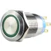 TYJ 19-272 Кнопка металлическая плоская с подсветкой, 2NO + 2NC, зеленый 220V.