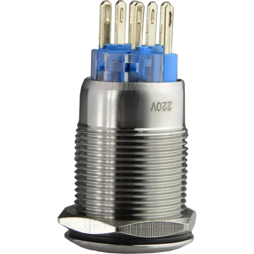 TYJ 19-272 Кнопка металлическая плоская с подсветкой, 2NO + 2NC, зеленый 220V.
