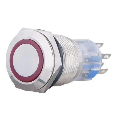 TYJ 19-272 Кнопка металлическая плоская с подсветкой, 2NO + 2NC, красная 220V. ACKO A0140010117