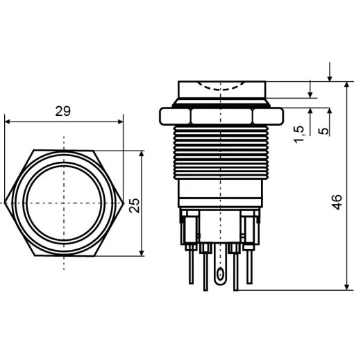 TYJ 22-321 Кнопка металлическая звиступом с фикс., 1NO + 1NC.
