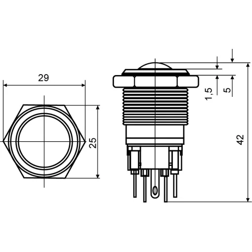 TYJ 22-231 Кнопка металлическая выпуклая, 1NO + 1NC.