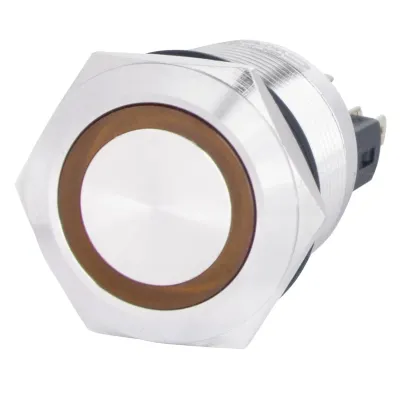 TYJ 22-271 Кнопка металлическая плоская с подсветкой, 1NO + 1NC, желтая 220V. ACKO A0140010131