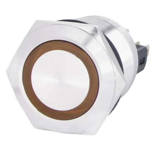 TYJ 22-271 Кнопка металлическая плоская с подсветкой, 1NO + 1NC, желтая 220V.