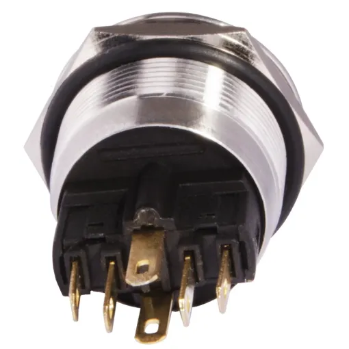 TYJ 22-271 Кнопка металлическая плоская с подсветкой, 1NO + 1NC, желтая 220V.