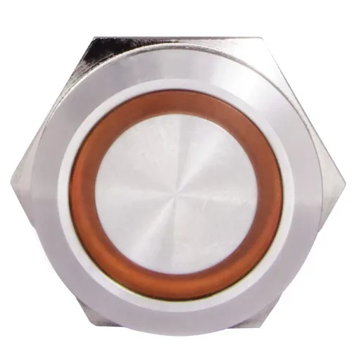 TYJ 22-271 Кнопка металлическая плоская с подсветкой, 1NO + 1NC, желтая 220V.
