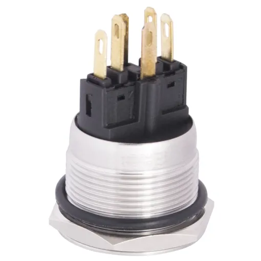 TYJ 22-271 Кнопка металлическая плоская с подсветкой, 1NO + 1NC, желтая 220V.