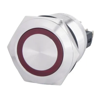 TYJ 22-271 Кнопка металлическая плоская с подсветкой, 1NO + 1NC, красная 220V. ACKO A0140010133