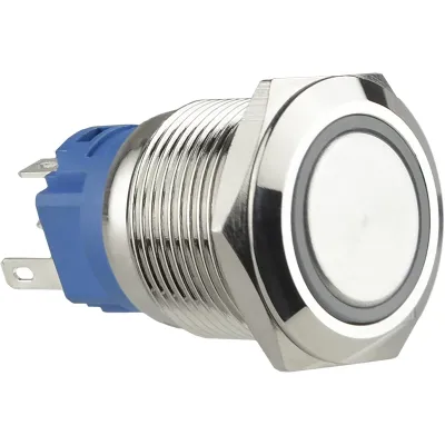 TYJ 19-271 Кнопка металлическая плоская с подсветкой, 1NO + 1NC, зеленый 24V. ACKO A0140010138