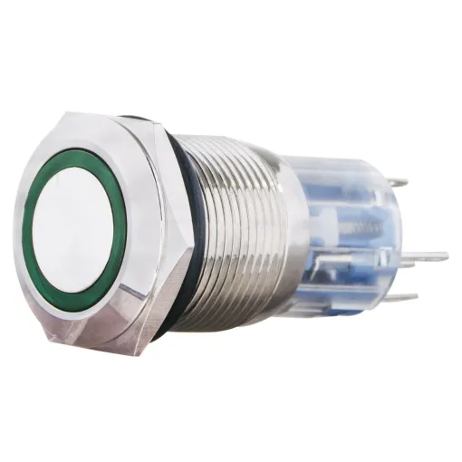 TYJ 19-271 Кнопка металева пласка з підсвічуванням, 1NO+1NC, зелена 24V.