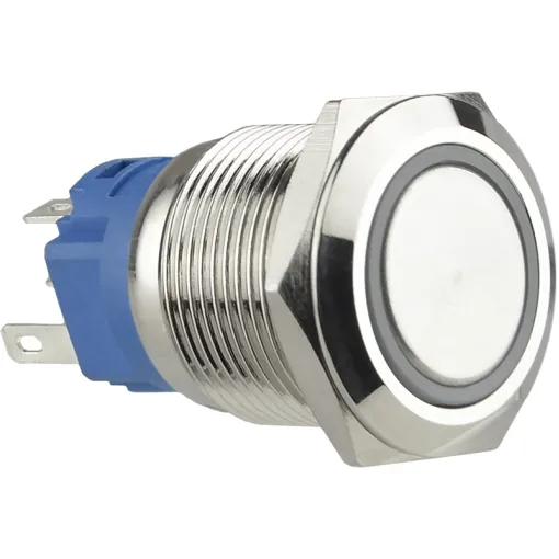 TYJ 19-271 Кнопка металлическая плоская с подсветкой, 1NO + 1NC, красная 24V.