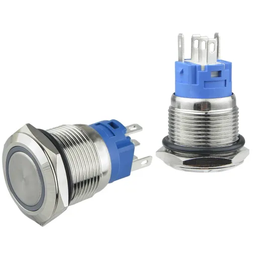 TYJ 19-271 Кнопка металлическая плоская с подсветкой, 1NO + 1NC, красная 24V.