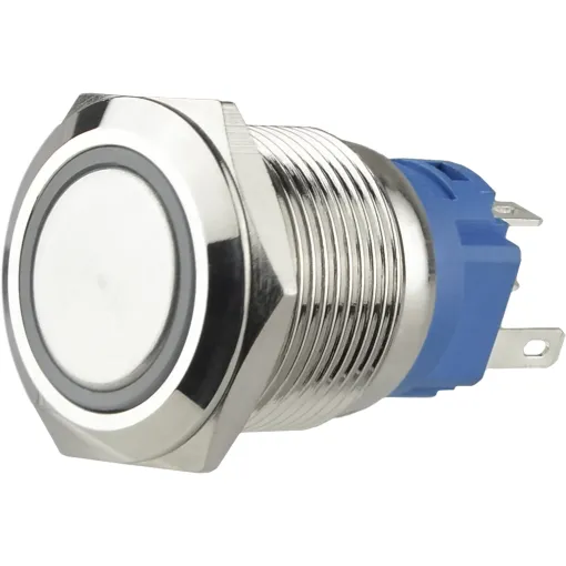 TYJ 19-271 Кнопка металлическая плоская с подсветкой, 1NO + 1NC, красная 24V.