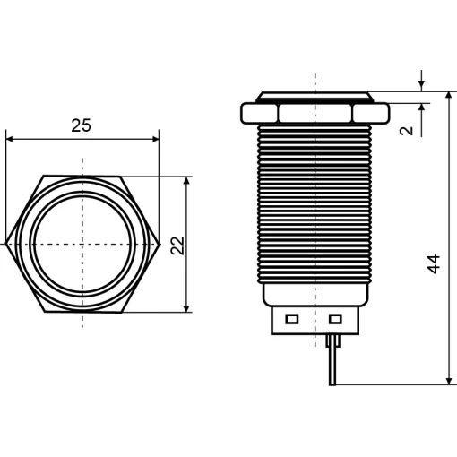 TYJ 19-271 Кнопка металлическая плоская с подсветкой, 1NO + 1NC, красная 24V.