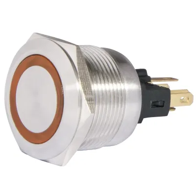 TYJ 22-271 Кнопка металлическая плоская с подсветкой, 1NO + 1NC, желтая 24V. ACKO A0140010140
