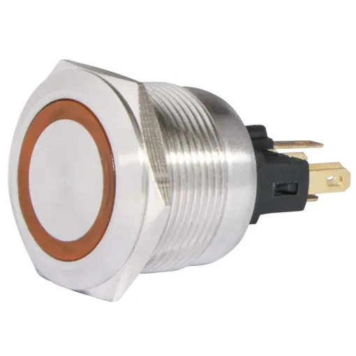 TYJ 22-271 Кнопка металлическая плоская с подсветкой, 1NO + 1NC, желтая 24V.