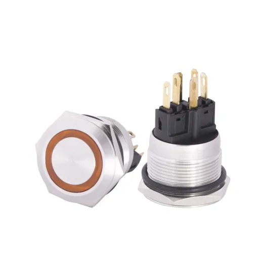 TYJ 22-271 Кнопка металлическая плоская с подсветкой, 1NO + 1NC, желтая 24V.