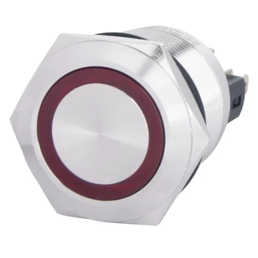 TYJ 22-271 Кнопка металлическая плоская с подсветкой, 1NO + 1NC, красная 24V.