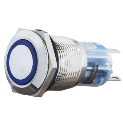 TYJ 19-271 Кнопка металлическая плоская с подсветкой, 1NO + 1NC, синяя 24V. ACKO A0140010143